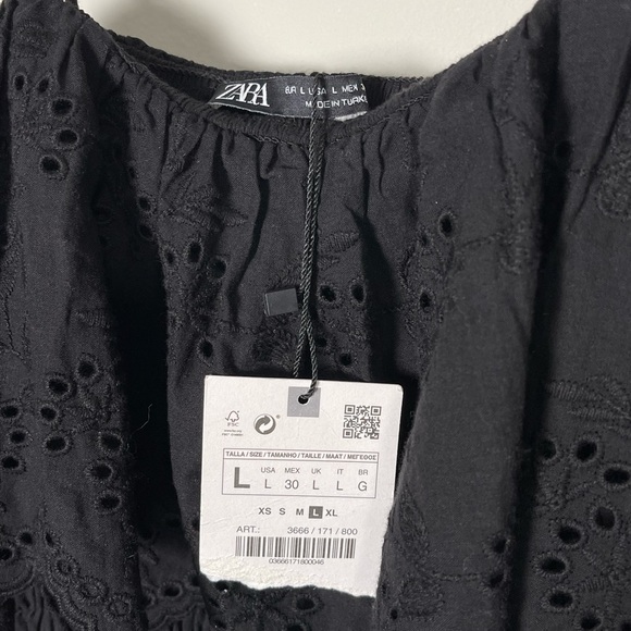 Zara Women's Black Eyelet Smocked Ruffle Mini Dress Short - Picture 10 of 10